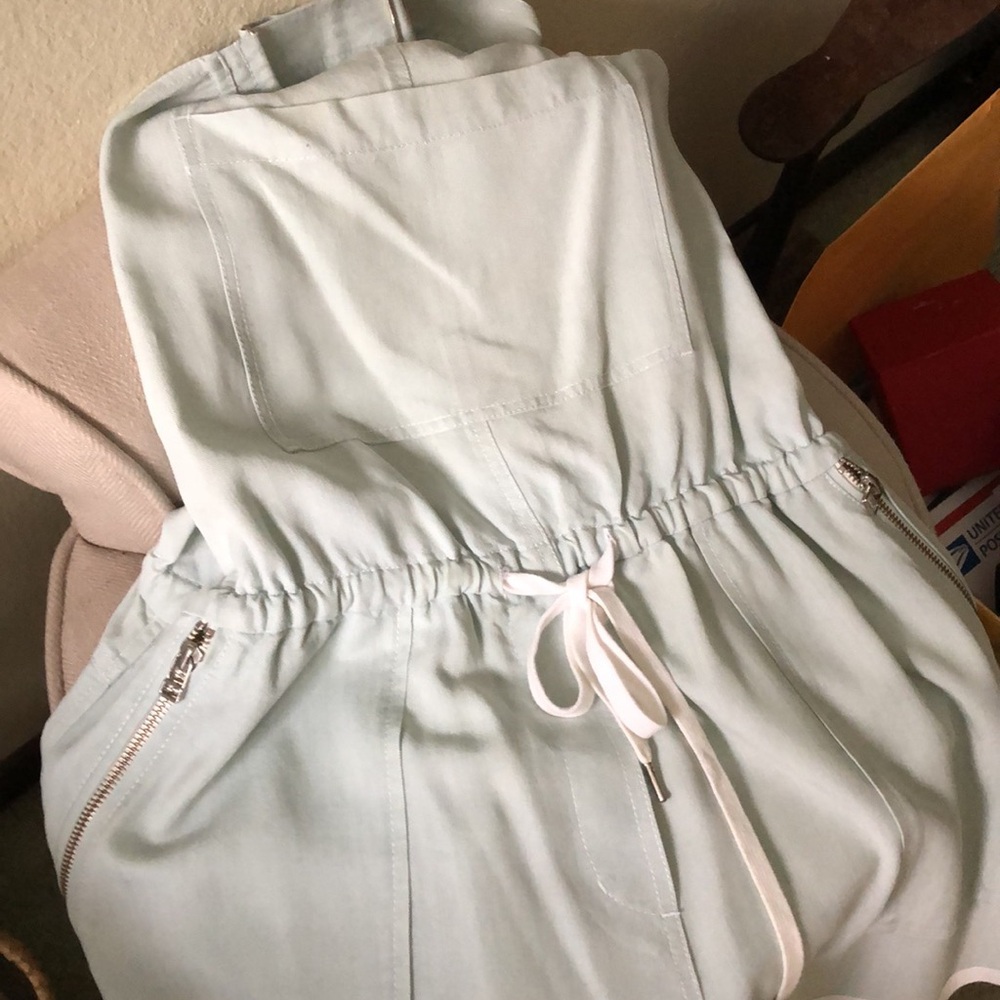 Mint Green Suspender shorts.  Zipped side pockets.  Drawstring waist.